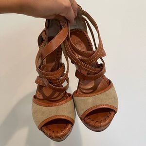 Frye Corrina Tan Wedge Sandals